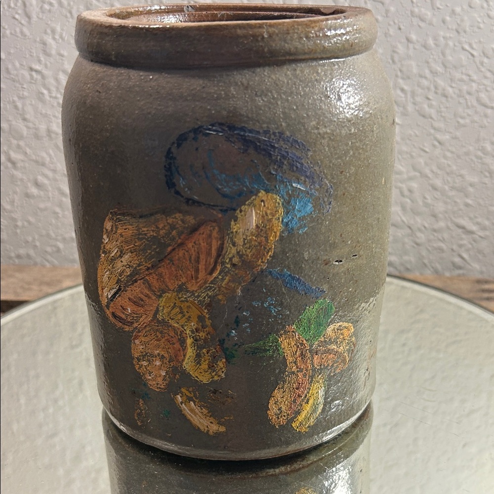 Vintage Crock with Handmade Mushroom Artistic Design Cottage Core - Picture 2 of 13